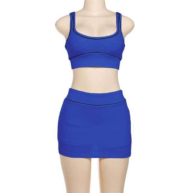 Contrast Color Tank Top Skinny Mini Skirt Set