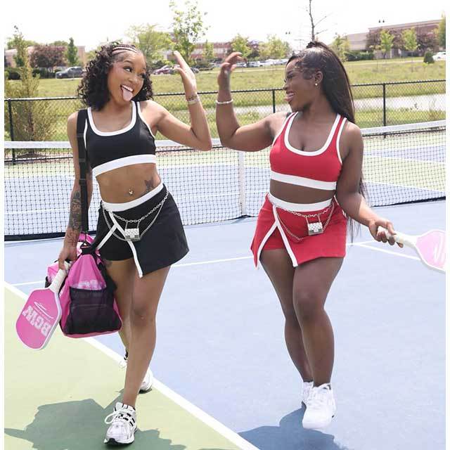 Contrast Color Sports Bra Tennis Skirt Set