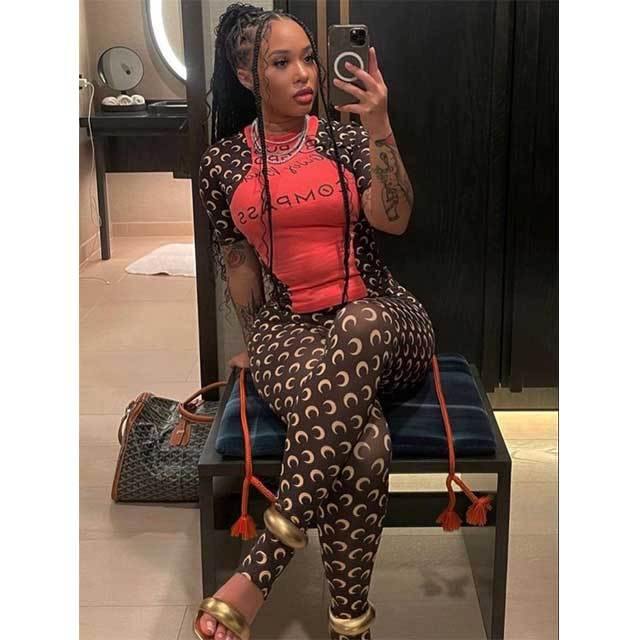 Colorblock Printed Streetwear Skinny Pant Set
