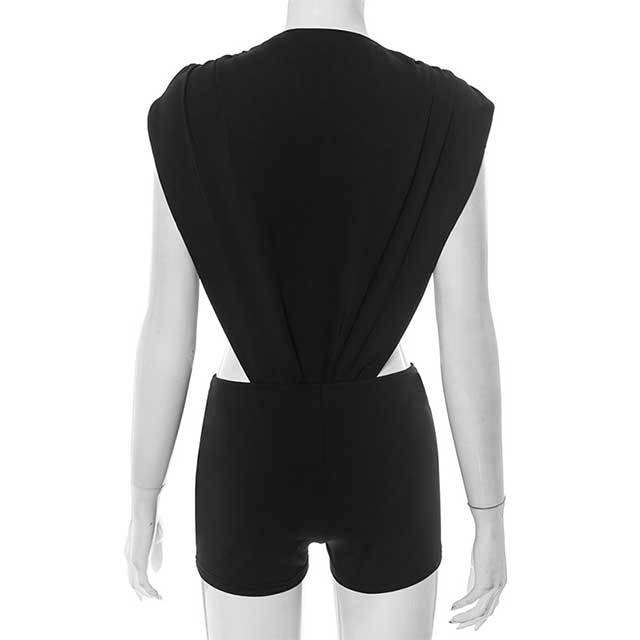 Solid Color Sleeveless Bodysuit Top Mini Short Set