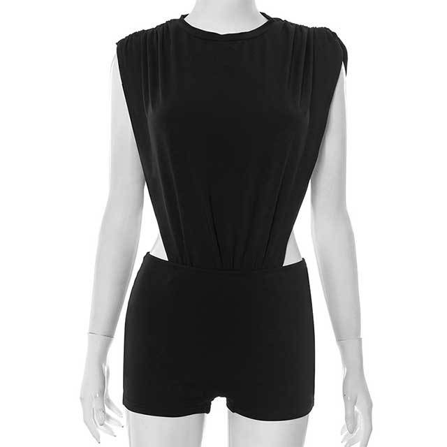 Solid Color Sleeveless Bodysuit Top Mini Short Set