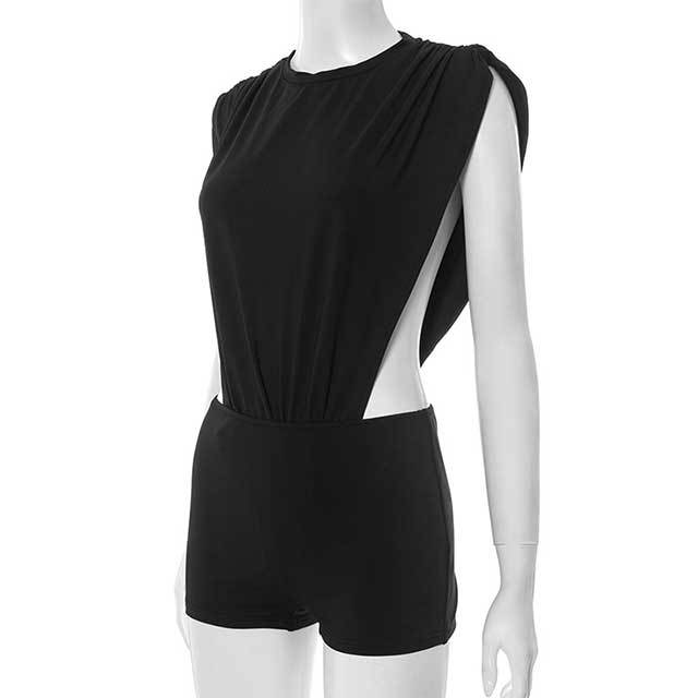Solid Color Sleeveless Bodysuit Top Mini Short Set