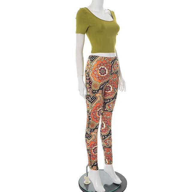 U Neckline Cropped Top Printed Skinny Legging Set