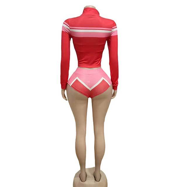 Colorblock Halter Neck Bra Top Mini Short Set 3 Pieces