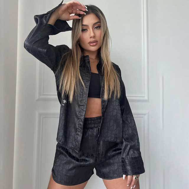 Embroidery Satin Two Piece Set