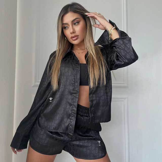 Embroidery Satin Two Piece Set