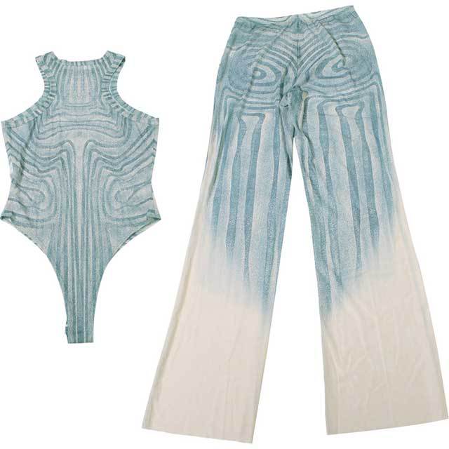 Printed Sheer Mesh Sleeveless Teddies 2 Pieces Pant Set