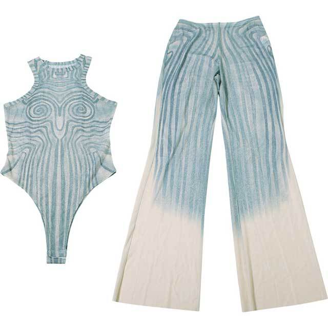 Printed Sheer Mesh Sleeveless Teddies 2 Pieces Pant Set