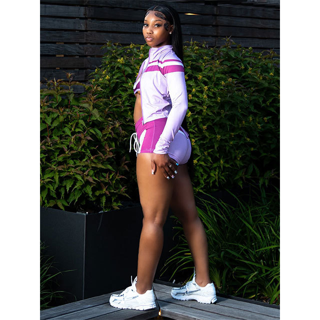 Contrast Color Long Sleeve Jacket Laced-up Slim Short Set 3 Pieces
