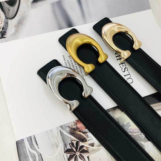 Metal Logo Fashion Leather Trousers Belt