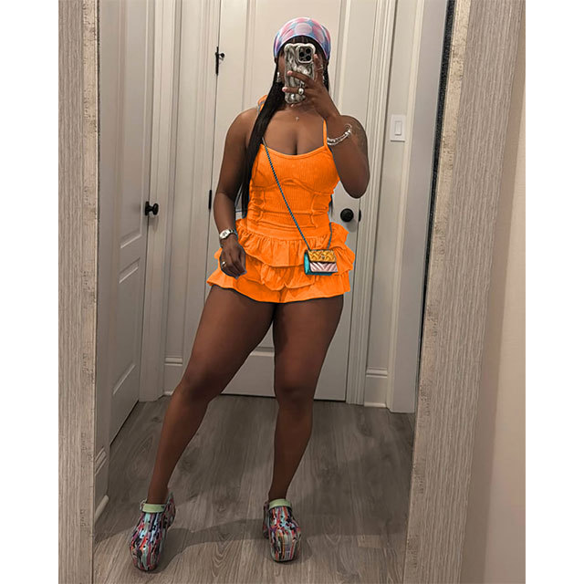 Sleeveless Cami Tank Top Ruffled Mini Skirt Set