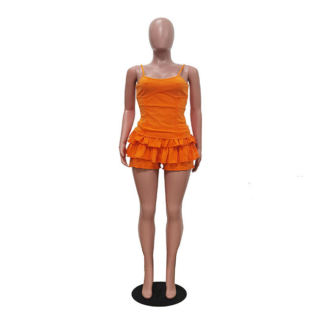 Sleeveless Cami Tank Top Ruffled Mini Skirt Set