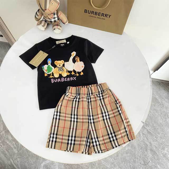 Plaid Print Casual Children Short Set
