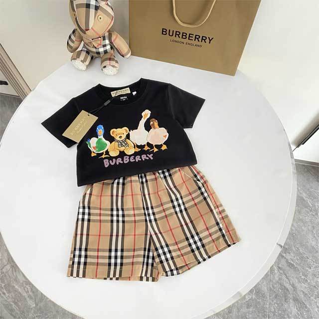 Plaid Print Casual Children Short Set