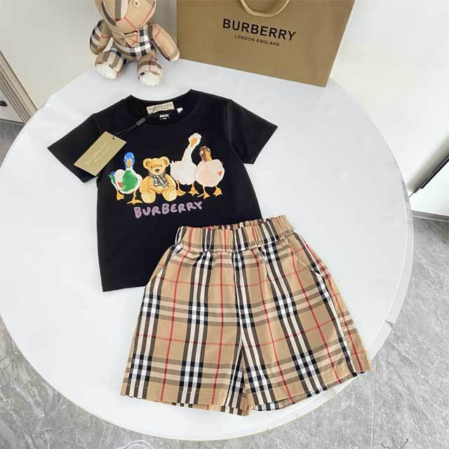 Plaid Print Casual Children Short Set
