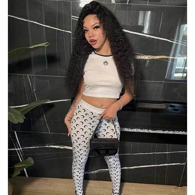 Moon Pattern Printed Slim Fit Pant Set