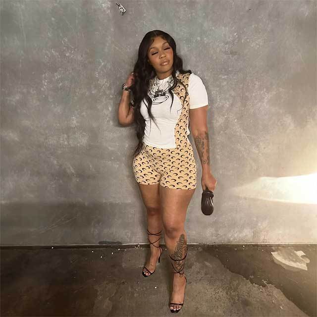 Contrast Color Printed Casual Short Set Two Pieces