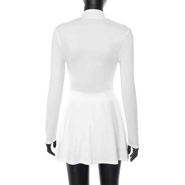 Solid Color Zipper Up Top Mini Skirt Set
