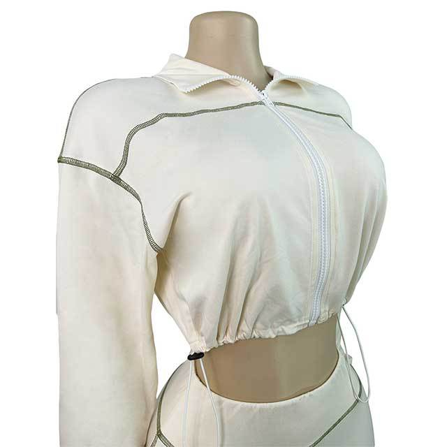 Striped Zipper Up Cropped Top Slim Fit Pant Set