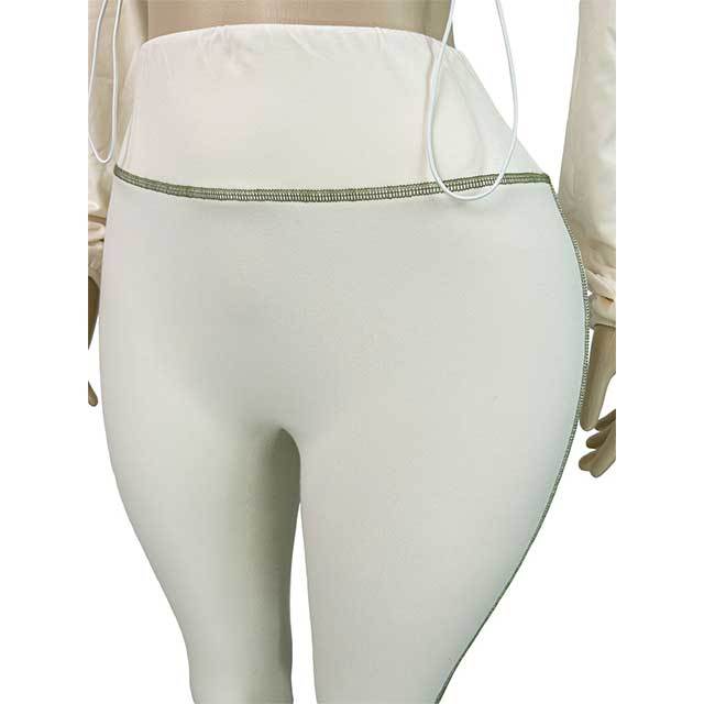 Striped Zipper Up Cropped Top Slim Fit Pant Set