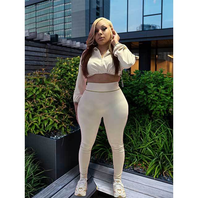 Striped Zipper Up Cropped Top Slim Fit Pant Set