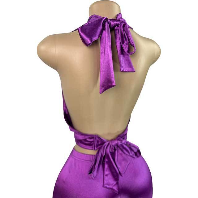 Stain Halter Neck Backless Top Two Pieces Short Set