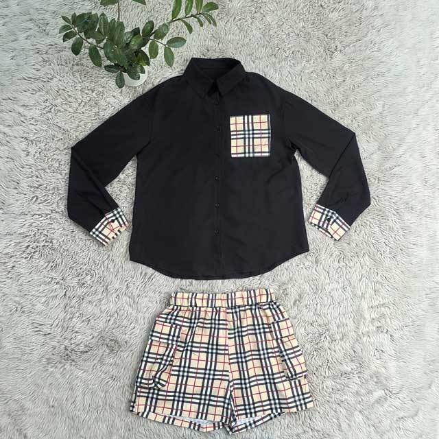 Plaid Print Shirt Top Casual Short Set