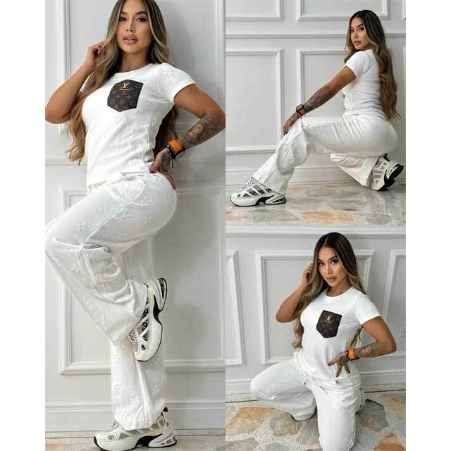 Leather Pocket Jacquard Casual Two Piece Set