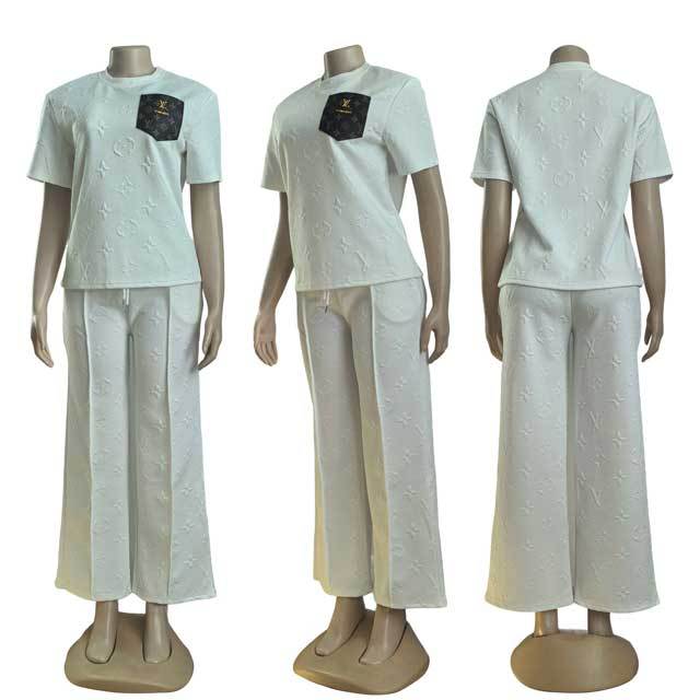 Leather Pocket Jacquard Casual Two Piece Set
