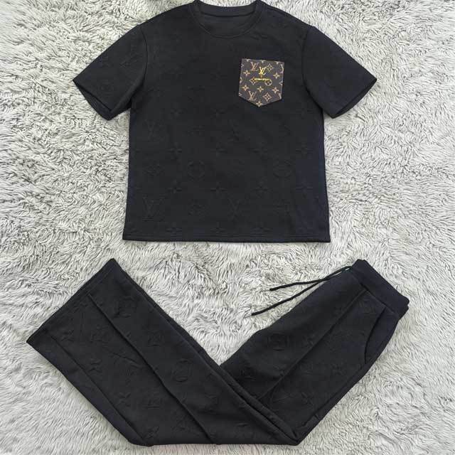 Leather Pocket Jacquard Casual Two Piece Set