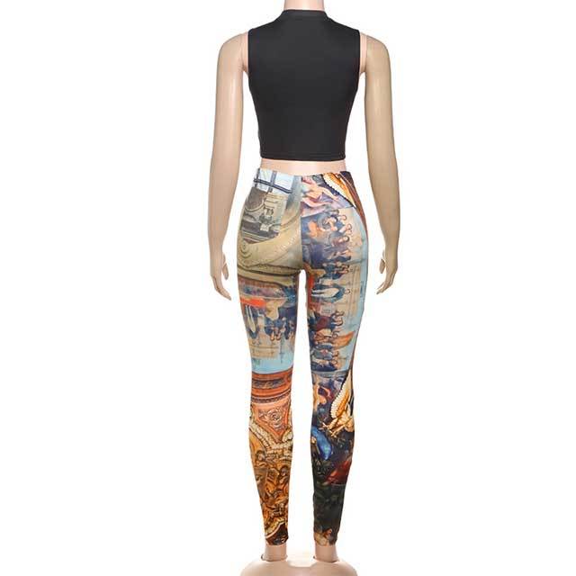 Angel Printed Sleeveless Tank Top Skinny Pant Set