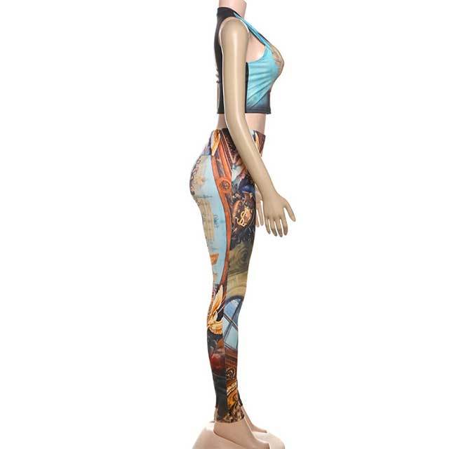 Angel Printed Sleeveless Tank Top Skinny Pant Set