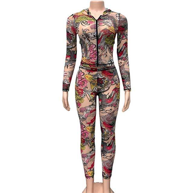 Floral Printed Hooded Top Skinny Legging Set