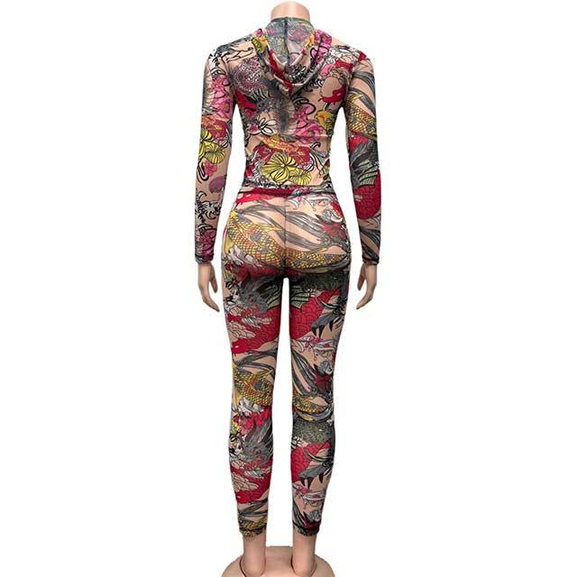 Floral Printed Hooded Top Skinny Legging Set