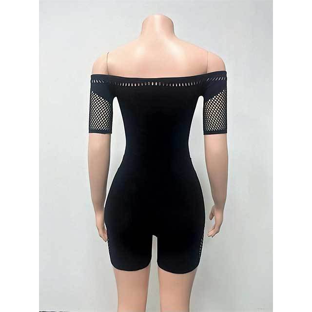Off Shoulder Hollow Out Sheer Mesh Lingerie Romper