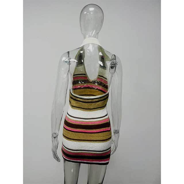 Striped Halter Neck Knitting Bodycon Dress