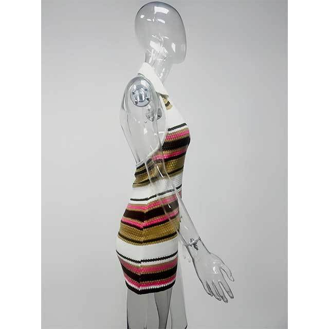 Striped Halter Neck Knitting Bodycon Dress