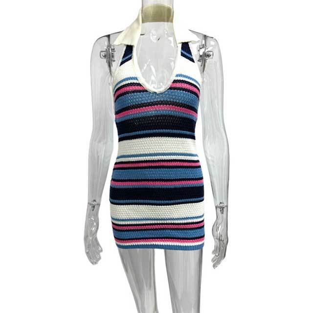 Striped Halter Neck Knitting Bodycon Dress
