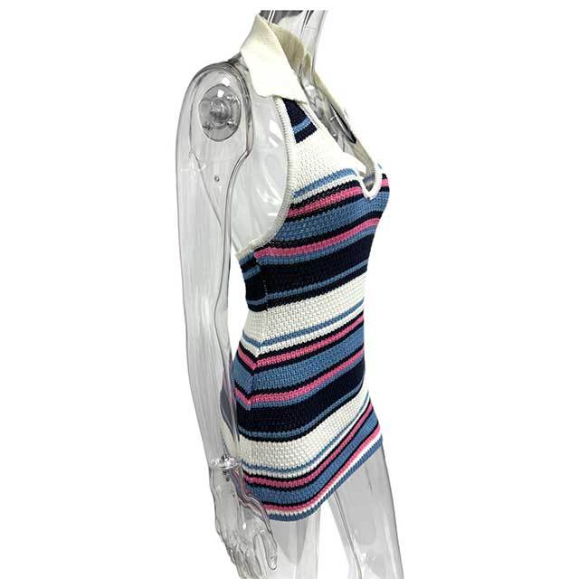 Striped Halter Neck Knitting Bodycon Dress