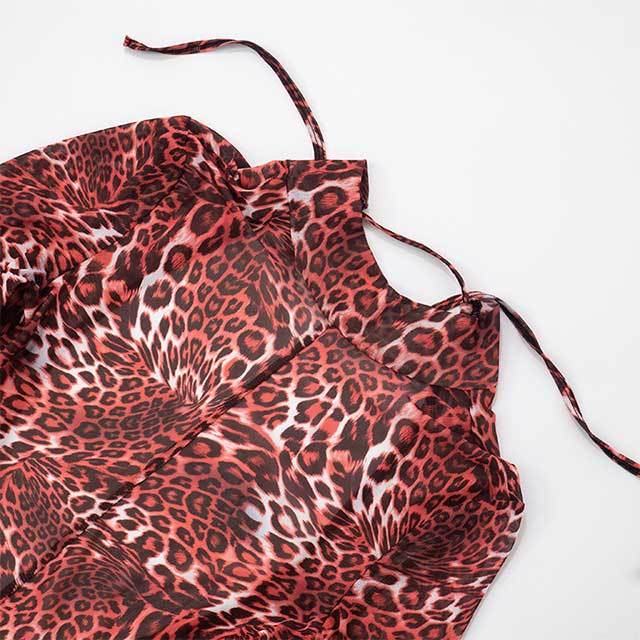 Backless Leopard Printed Sheer Mesh Slim Jumpsuit