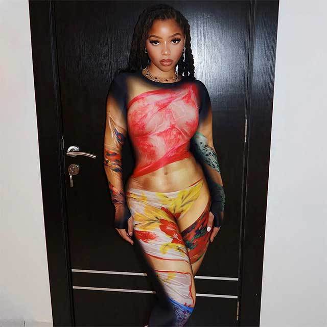 Colorful Printed Long Sleeve Slim Fit Jumpsuit