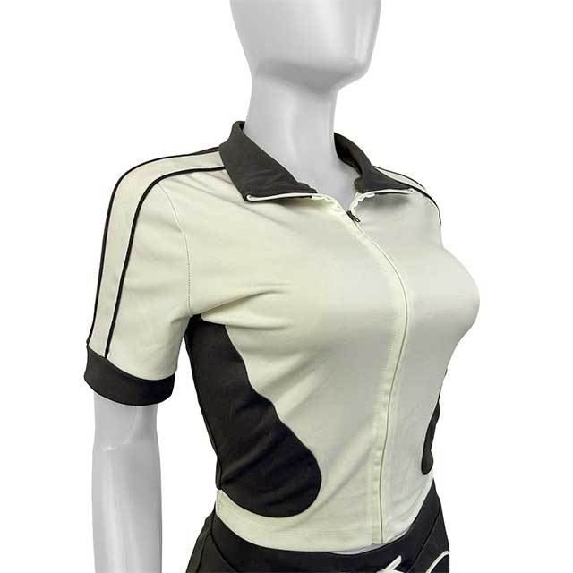 Colorblock Zipper Up Cropped Top Slim Fit Short Set