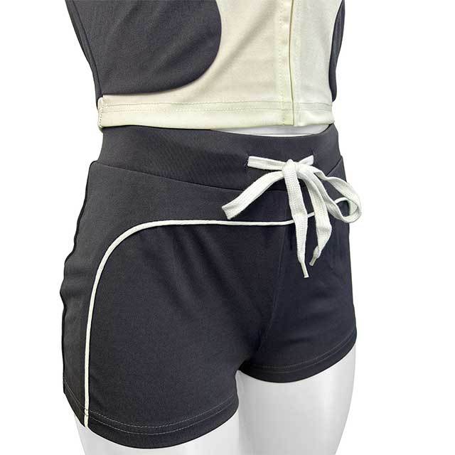 Colorblock Zipper Up Cropped Top Slim Fit Short Set