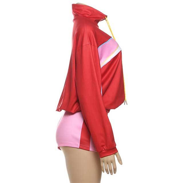 Contrast Color Long Sleeve Jacket Top Jogger Mini Short Set