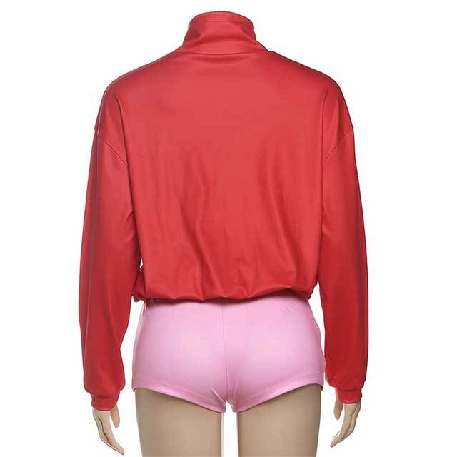 Contrast Color Long Sleeve Jacket Top Jogger Mini Short Set