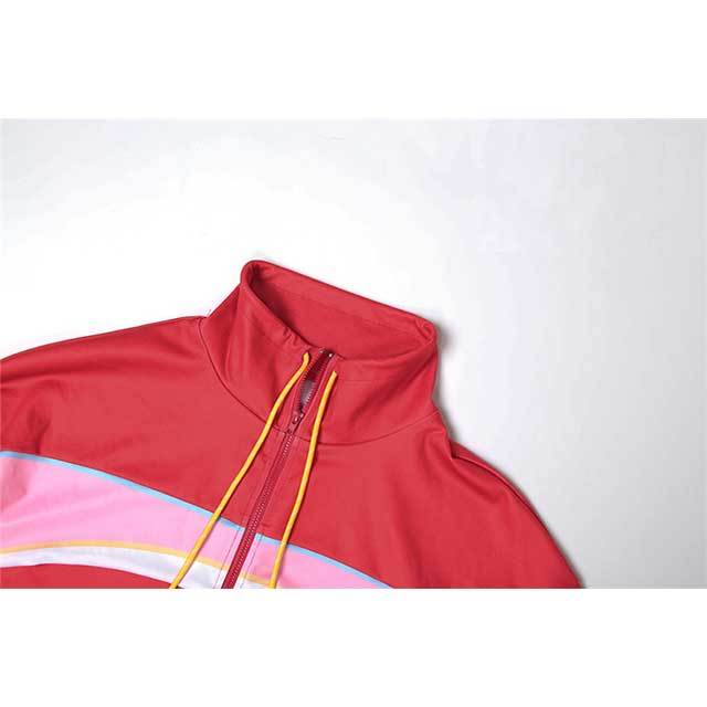 Contrast Color Long Sleeve Jacket Top Jogger Mini Short Set