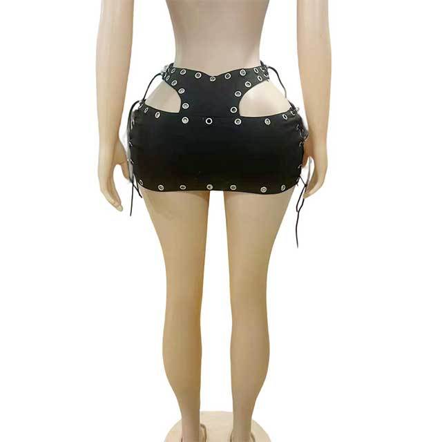 Hollow Out Eyelets Laced Up Mini Skirt