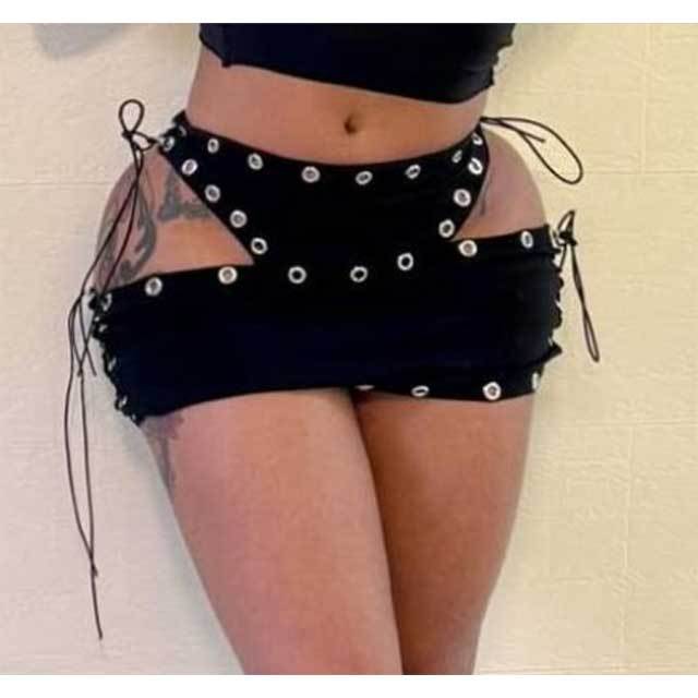 Hollow Out Eyelets Laced Up Mini Skirt
