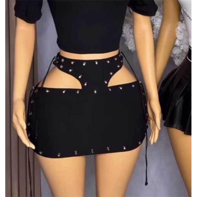 Hollow Out Eyelets Laced Up Mini Skirt