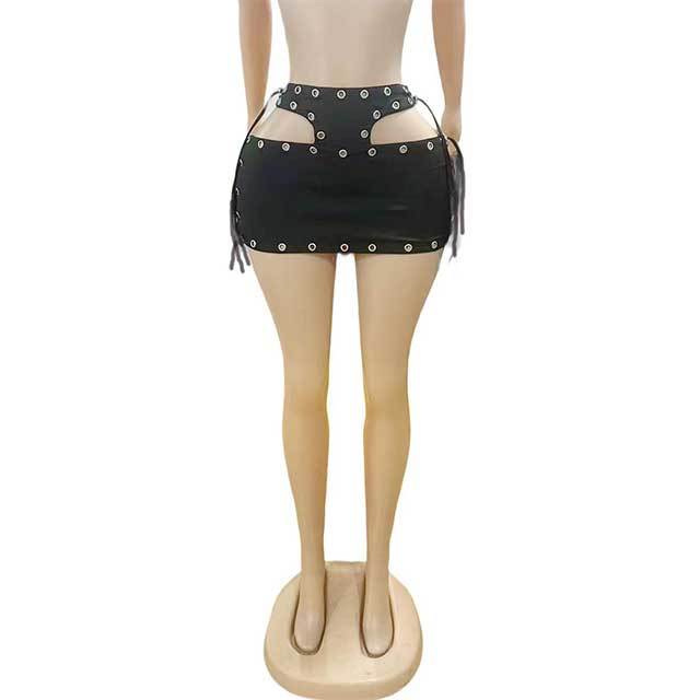 Hollow Out Eyelets Laced Up Mini Skirt